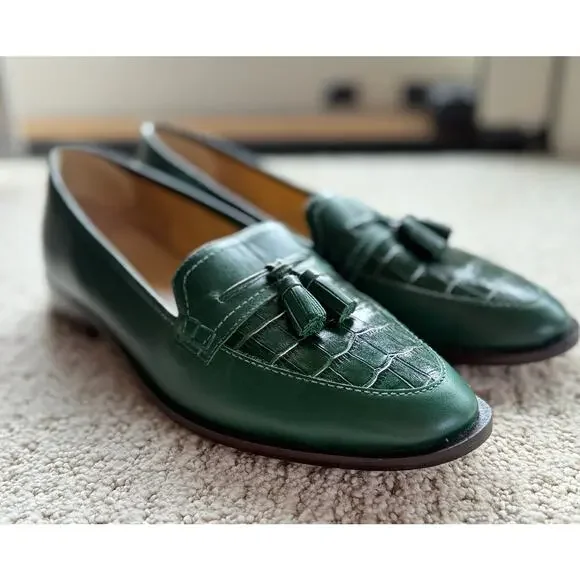 Talbots Leighton 8.5 Emerald Green Leather Tassel Loafers Classic Preppy Flats - Picture 6 of 10
